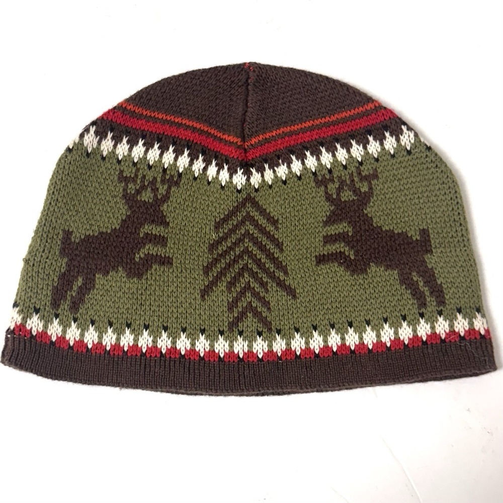 NEW Vintage Gap Kids Winter‎ Beanie Cotton Knit Cap Reindeer Size S/M Nordic